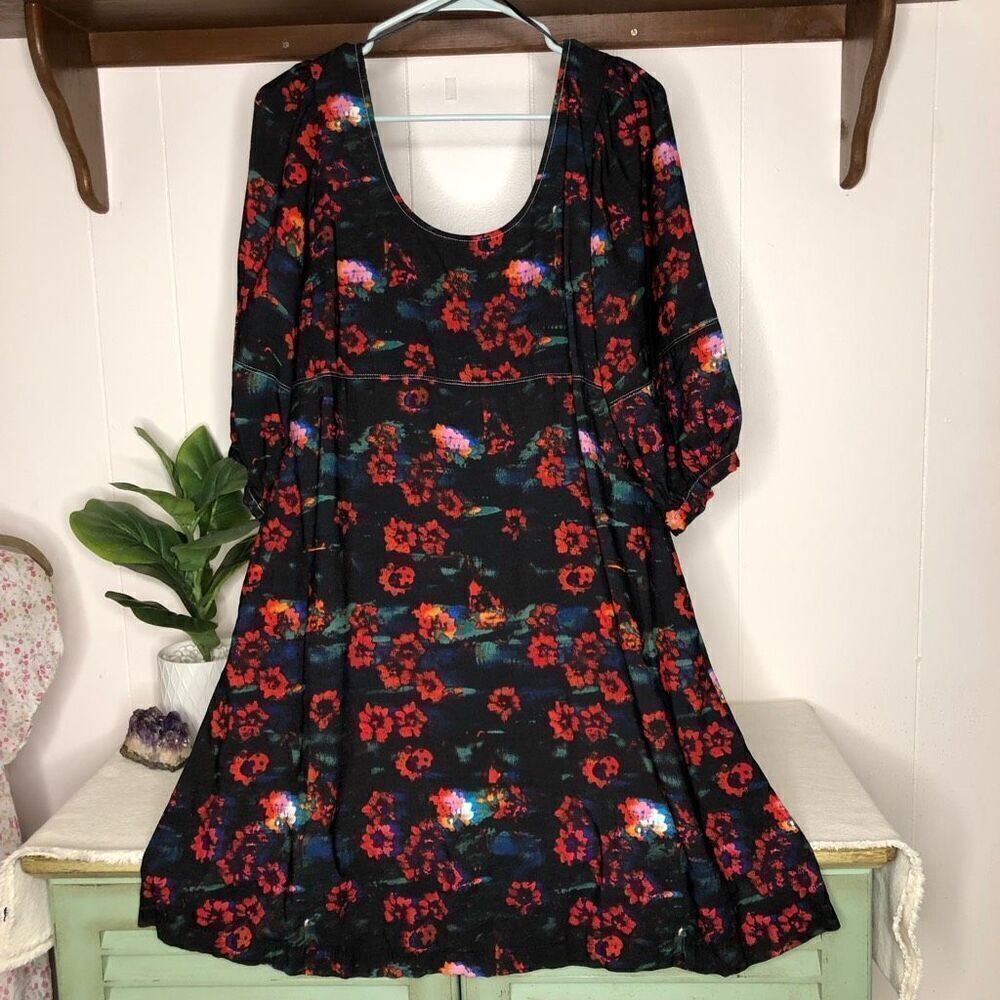 Rachel Comey Womens Floral Scoop Neck 3/4 Sleeve A-Line Dress Multicolor Small